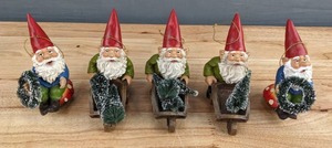 lot 240 image: Adorable Collection of (5) Gnome Christmas Ornaments. D