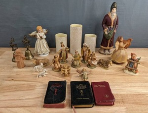 lot 251 image: Beautiful Assortment of Religious Decor and More Nativity Figures, Bells, Bibles, Candles, & More D