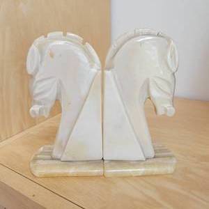 Mexican Carved Vanilla Onyx Horsehead Bookends