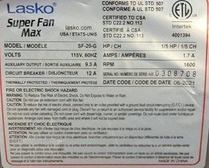Lasko Super Fan Max Dryer SF-20-G