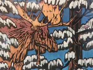Woodblock Print  Moose at Wolf Lake  by Betsey Bowen, 174250