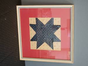 Framed Grandmas Quilt Square  Blue and French Vanilla