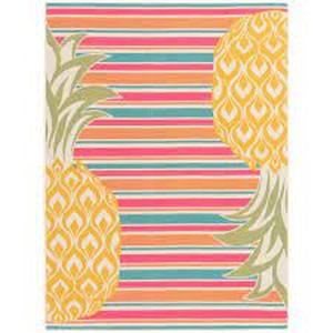 lot 157 image: Hampton Bay YellowMulti 5 ft. x 7 ft. Tropical Pineapple Stripe IndoorOutdoor Patio Area Rug