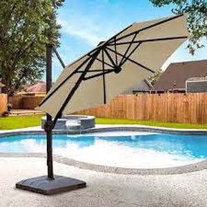 lot 11 image: Sunbrella 11 Cantilever Umbrella with Base- Pebble Gray