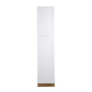 lot 94 image: Hampton Bay Cambridge White Shaker Assembled PantryUtility Cabinet with 2 Soft Close Doors (18 in. W x 24.5 in. D x 84 in. H)-Damaged See Pictures