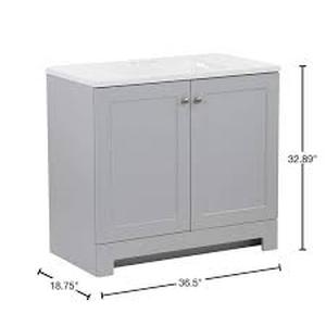 lot 116 image: Glacier Bay 37 in. W x 19 in. D x 33 in. H Single Sink Freestanding Bath Vanity in Pearl Gray-Missing Top