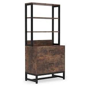 lot 79 image: Tribesigns Way to Origin Cindy Retro Brown and Black Vertical File Cabinet with Shelves, Stander Drawer and File Drawer