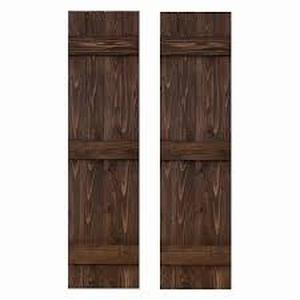 lot 105 image: Dogberry Collections 14 in. x 60 in. Board and Batten Traditional Shutters Pair Coffee Brown