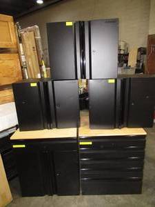 lot 114 image: 5-Piece Heavy Duty Welded Steel Garage Storage System in Black (128 in. W x 81 in. H x 24 in. D-Conditions Apply