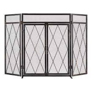 lot 115 image: 50 in. Black Steel Kempston Park 3-Panel Fireplace Screen with Doors