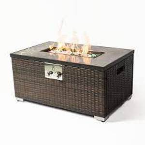 lot 130 image: Maocao Hoom 32 in. Rattan Outdoor Fire Table Rectangle Gas Fire Pit in Brown