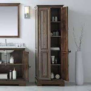 lot 140 image: Home Decorators Collection Clinton 24 in. W x 20 in. D x 71 in. H Antique Coffee Freestanding Linen Cabinet-Damaged See Pictures