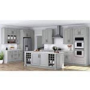 lot 125 image: Hampton Bay Shaker Assembled 30x18x12 in. Wall Flex Kitchen Cabinet with Shelves and Dividers in Dove Gray