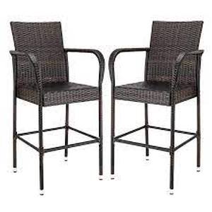 lot 129 image: Brown Wicker Outdoor Bar Stool (2-Pack)