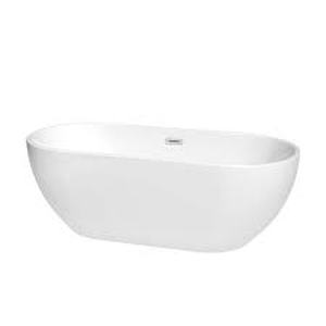lot 219 image: Wyndham Collection Brooklyn 67 in. Acrylic Flatbottom Bathtub in White with Polished Chrome Trim