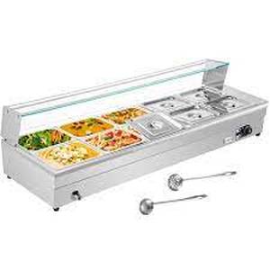 lot 220 image: Vevor 10 Pan x 12 GN Stainelss Steel Commercial Food Steam Table 6 in. Deep 1500Watt Electric Countertop Food Warmer 110 Qt.