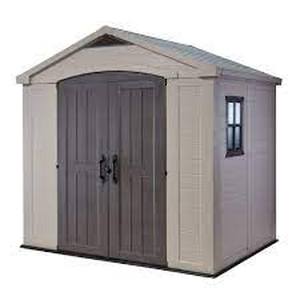 lot 224 image: Keter Factor 8 ft. W x 6 ft. D Large Outdoor Durable Resin Plastic Storage Shed with Double Doors, Taupe Brown (47.5 Sq. Ft.)