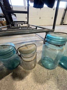 4 Blue Glass Jars