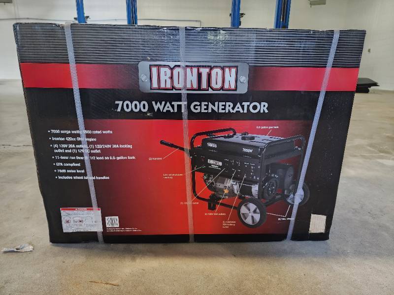 lot 1 image: Ironton 7000 Watt Generator