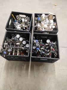 (4) Crates of Beer Tap Parts & Gauges