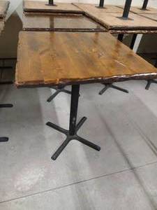 (2) Solid Wood Bar Tables With Metal Bases