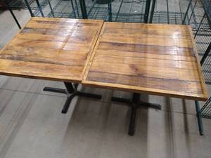 (2) Solid Wood Tables With Metal Bases
