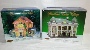Christmas Village Santa Village and Porcelain House w Clock.