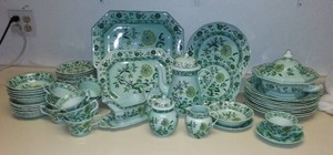 Adams English Ironstone Calyx Ware Dinnerware Set and Serving Pieces, Chinese Garden Pattern.
