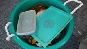 Large Tub and Kitchen Dishes.