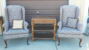 Wing Back Accent Chairs (2) and Broyhill USB Charging Table.