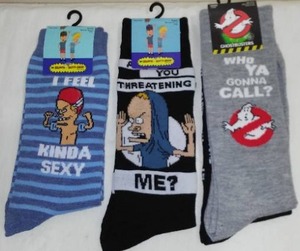 Beavis and Butthead (2) and Ghostbusters( 2 Pack) Crew Socks