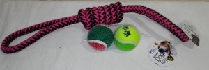 20 Knotted Cotton Rope Tug Pull Dog Toy with tennis Balls (2)