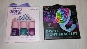Disco Light Projector Bracelet and 3 Piece Colorful Nail Polish Set.