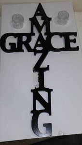 Amazing Grace Wood Cross Dcor and LED Candles (2)