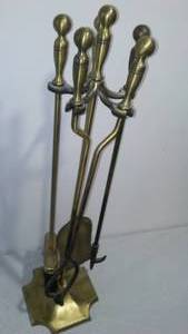 Brass Fireplace Tool Set.