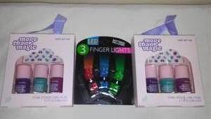 3 Piece Colorful Nail Polish Set with Stickers and LED Finger Lights.