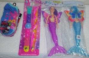 Trolls 6 Pack No Show Socks, Fidget Pop it Bracelet (2pk ),  Mermaid Doll.