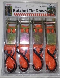 4 Pack 15 Ratchet Tie-Down Set with Buckle