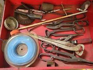 lot 174 image: Lot of Tin Snips, DIAMALLOY End Snips, Trimmer Line, Bostitch Stapler and More