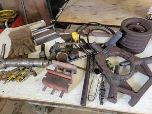 lot 181 image: Large Lot of Assorted Tools and More - Heavy Duty Magnet, Welding Gloves, wire Brush, Large Pulley and More