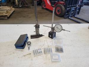 lot 208 image: (30) New 18 Endmills, Brown & Sharpe 7030-5 Dial Indicator, Enco 605-4070 Dial Indicator and Height Gauge