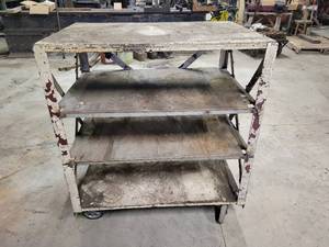 lot 238 image: Rolling Steel  Wood 4-Tier Cart