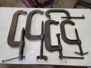 lot 134 image: (5) Assorted C-Clamps - Hargrave 10, Unknown 10, J.H. Williams 8, (2) Billings 6