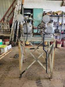 lot 137 image: Pair of BECKER Vacuum Pumps on Stand - Model No. VPF70 with AEG 3hp 3Ph Electric Motors