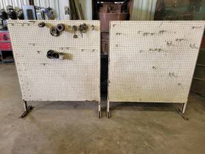 lot 146 image: (2) Free Standing Double Sided Peg Board Sections - All Steel