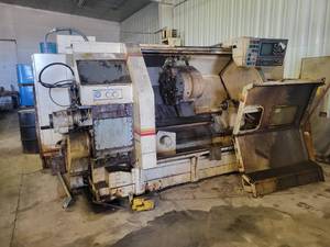 lot 114 image: Cincinnati Milacron Cinturn 12 Horizontal Lathe Machine, 900 TC V2 AT Controller, Jorgenson Conveyor and 12 3-Jaw Chuck