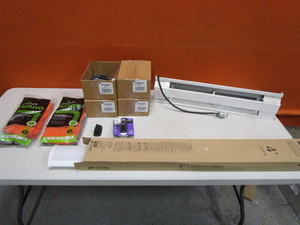lot 140 image: Drywall Hooks, Nitrile Gloves, 3 Baseboard Heater, 4 LED Light