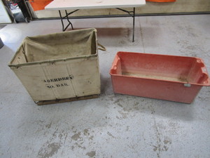 lot 197 image: Vintage Laundry Tote & Fiberglass Ice Beer Tank