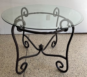 lot 207 image: Decorative Iron Scroll Table with Glass Top
