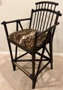 lot 119 image: Bamboo Pagoda Bar Stool with Leopard Print Seat #3